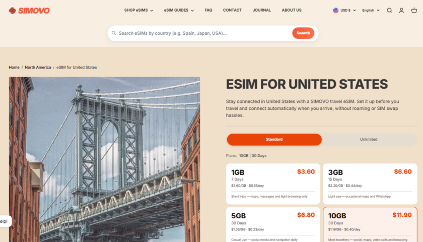 USA eSIM from SIMOVO 